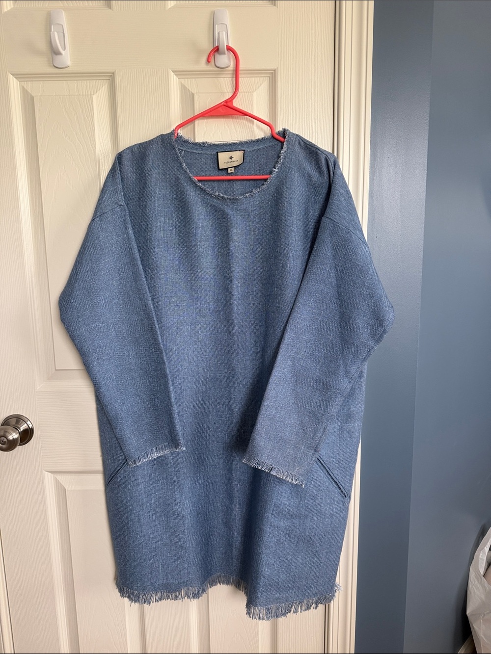 Tuckernuck Light Blue Denim-Look Frayed Dress